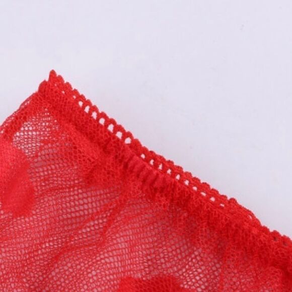 NWT Red Lingerie Intimate Lace Mesh Tube Top Sexy Hearts Love Night Ruffle - Picture 4 of 7